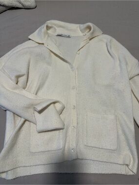 Abercrombie & Fitch Cream Button-Up Knit Sweater